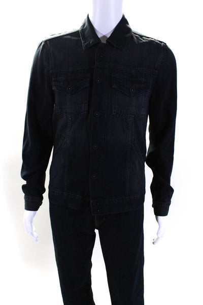 Paige Mens Button Up Collared Denim Jean Jacket Dark Blue Size Small