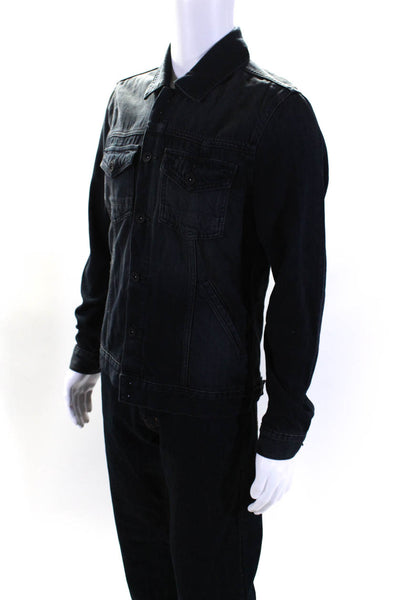 Paige Mens Button Up Collared Denim Jean Jacket Dark Blue Size Small