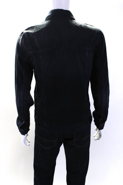 Paige Mens Button Up Collared Denim Jean Jacket Dark Blue Size Small