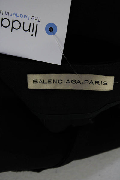 Balenciaga Womens Mid Rise Pleated Slim Leg Dress Pants Black Wool Size FR 36