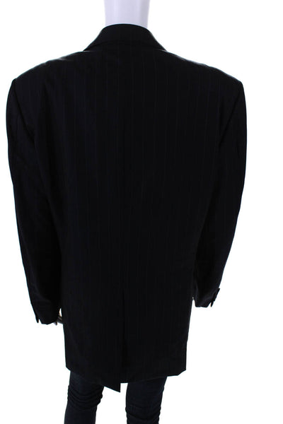 Hickey Freeman Mens Black Striped Two Button Long Sleeve Blazer Size 35R