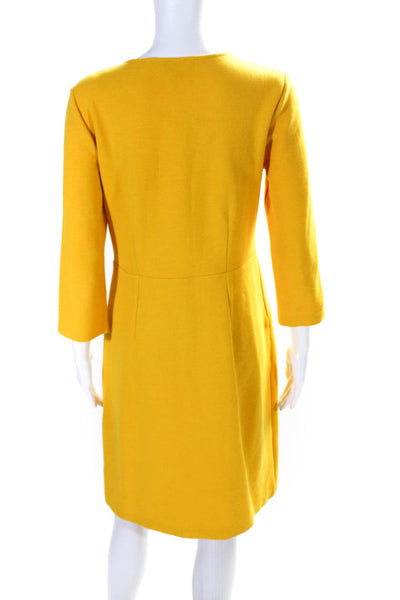 Boden Womens Yellow Cotton Ribbed V-Neck Long Sleeve Pockets Shift Dress Size 6L