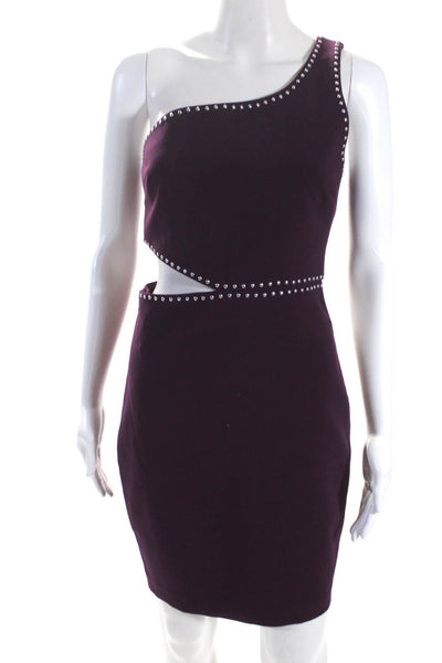 Likely Womens Studded Cutout One Shoulder Mini Sheath Dress Purple Size 4