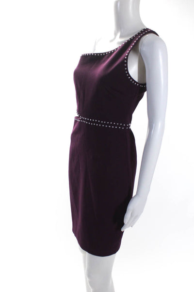 Likely Womens Studded Cutout One Shoulder Mini Sheath Dress Purple Size 4