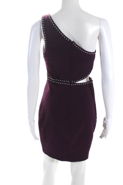 Likely Womens Studded Cutout One Shoulder Mini Sheath Dress Purple Size 4