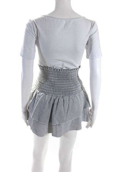 Blue Life Womens Smocked Striped Drop Waist Mini Skirt Blue White Size Small