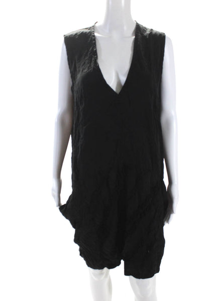 Pas De Calais Womens Sleeveless V-Neck 2 Pocket Unlined Tank Dress Black Size S