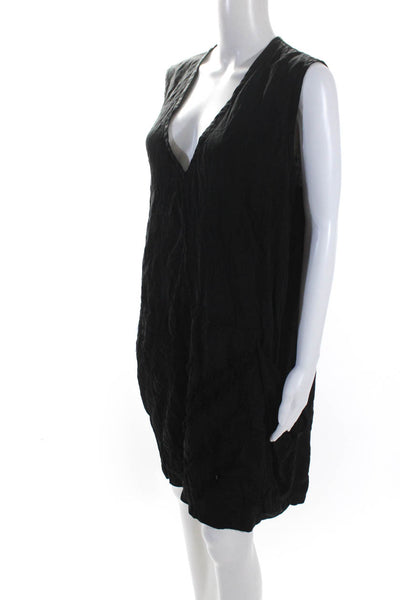 Pas De Calais Womens Sleeveless V-Neck 2 Pocket Unlined Tank Dress Black Size S