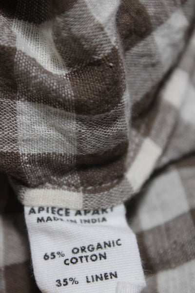 Apiece Apart Womens Cotton Check Print Half Sleeve Midi Shirt Dress Brown Size S