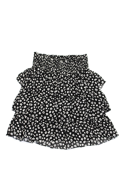 Les Coyotes De Paris Girls Black Leopard Print Layered Mini Skirt Size XS