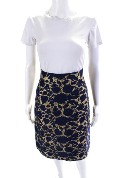 J Crew Womens Floral Print Brocade Knee Length A Line Skirt Gold Blue Size 6