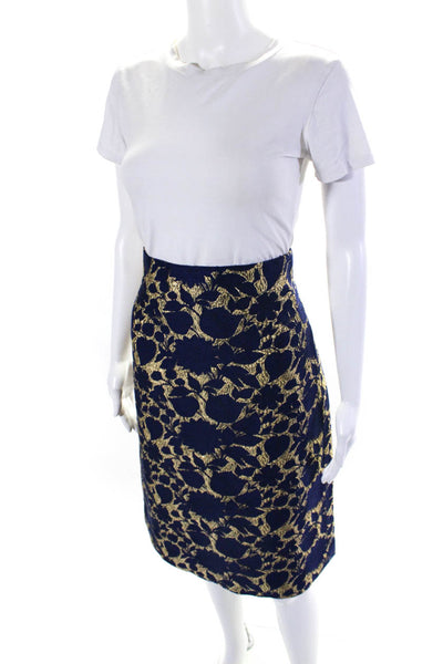 J Crew Womens Floral Print Brocade Knee Length A Line Skirt Gold Blue Size 6