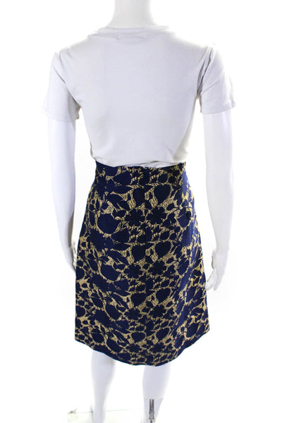 J Crew Womens Floral Print Brocade Knee Length A Line Skirt Gold Blue Size 6