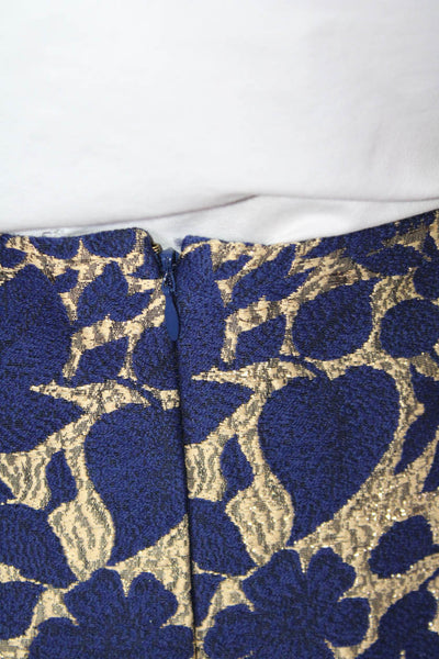 J Crew Womens Floral Print Brocade Knee Length A Line Skirt Gold Blue Size 6