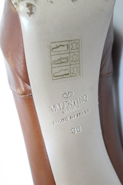 Valentino Garavani Womens Leather Platform Rockstud Pumps Heels Brown Size 38 8