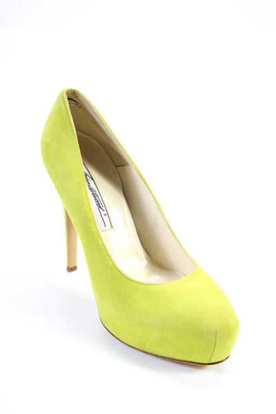 Brian Atwood Womens Suede Platform High Heels Pumps Lime Green Size 36.5 6.5