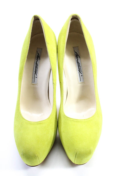 Brian Atwood Womens Suede Platform High Heels Pumps Lime Green Size 36.5 6.5