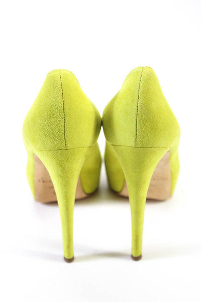 Brian Atwood Womens Suede Platform High Heels Pumps Lime Green Size 36.5 6.5