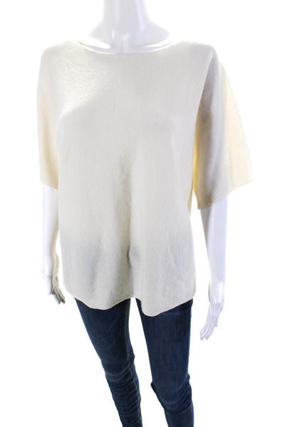 Vince Womens Cashmere Knit Scoop Neck Short Sleeve Sweater Top White Size M
