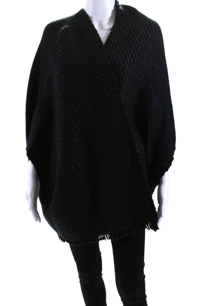 Wehve Womens Dolman Sleeve Open Front Thick Knit Shawl Poncho Black One Size