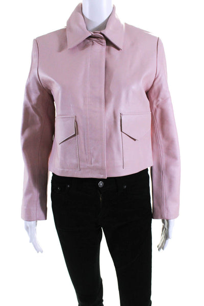 Amiri Womens Full Zip Collared Cropped Leather Jacket Pink Size EU 36