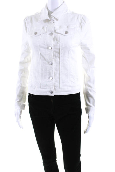 Aqua Womens Collared Denim Button Up Jean Jacket White Cotton Size Extra Small