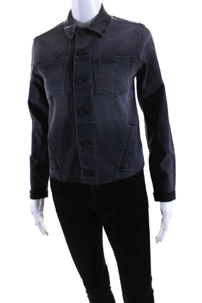 L'Agence Womens Collared Denim Button Up Jean Jacket Dark Gray Size Small