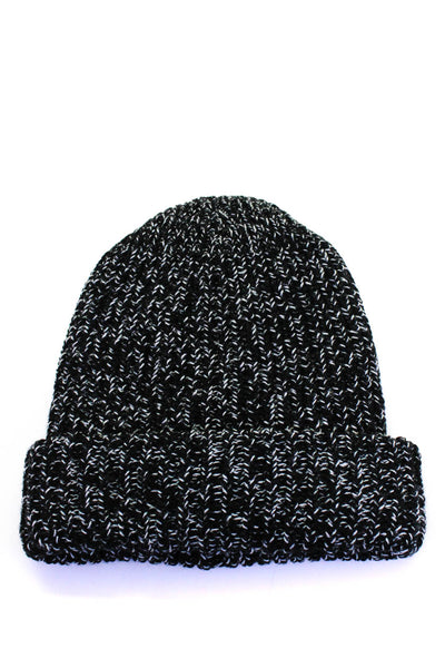 Ramy Brook Womens Variegated Knit Beanie Hat Black White Wool One Size