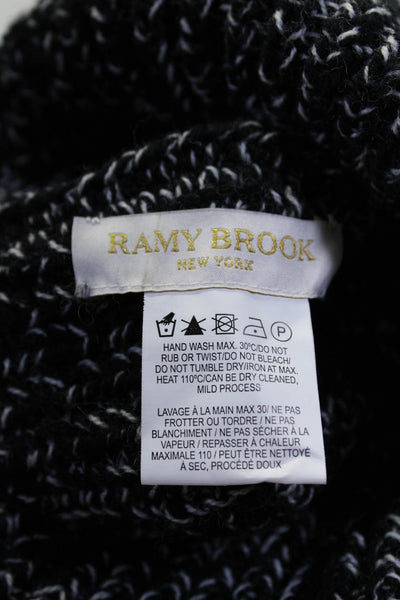 Ramy Brook Womens Variegated Knit Beanie Hat Black White Wool One Size