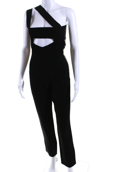Roland Mouret Womens One Shoulder Sleeveless Slim Leg Jumpsuit Black Size 4