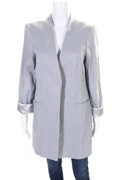 Calvin Klein Women's V-Neck Long Sleeves Herringbone Jacket Gray Size 14