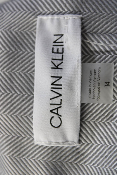 Calvin Klein Women's V-Neck Long Sleeves Herringbone Jacket Gray Size 14