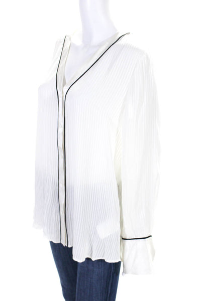 Club Monaco Women's V-Neck Long Sleeves Button Down Shirt Cream Size L