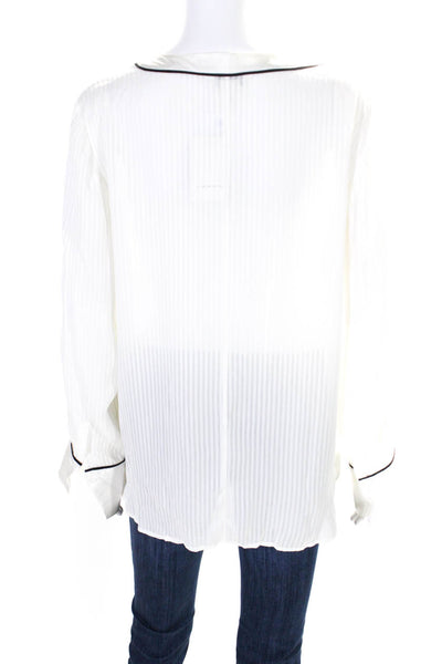 Club Monaco Women's V-Neck Long Sleeves Button Down Shirt Cream Size L