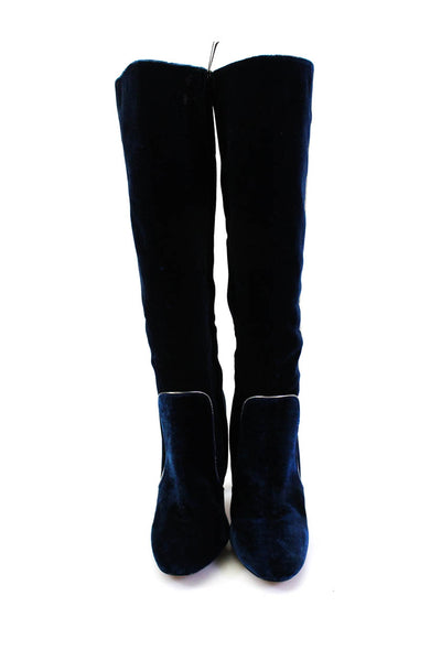 Boden Womens Velvet Metallic Trim Knee High Boots Blue Size 9