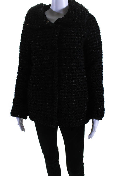 Herno Womens Metallic Tweed Goose Down Puffer Coat Jacket Black Size EU 42
