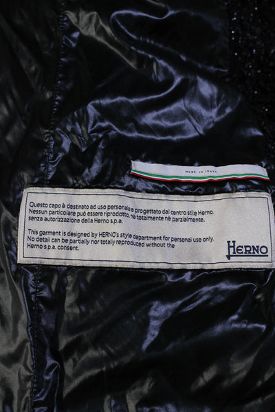 Herno Womens Metallic Tweed Goose Down Puffer Coat Jacket Black Size EU 42