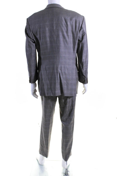 Hickey Freeman Mens Brown Two Button Long Sleeve Blazer Pants Suit Set Size 42