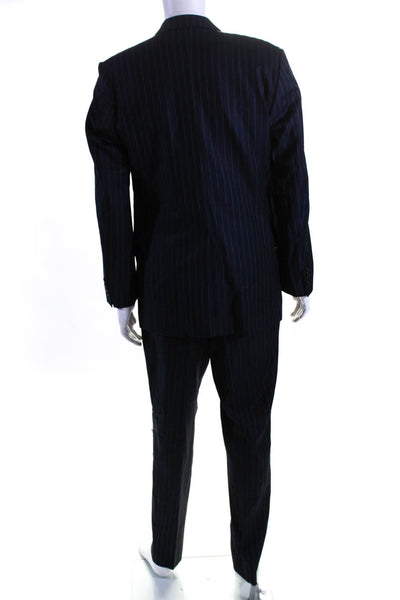 Hickey Freeman Mens Navy Two Button Striped Blazer Pants Suit Set Size 34R