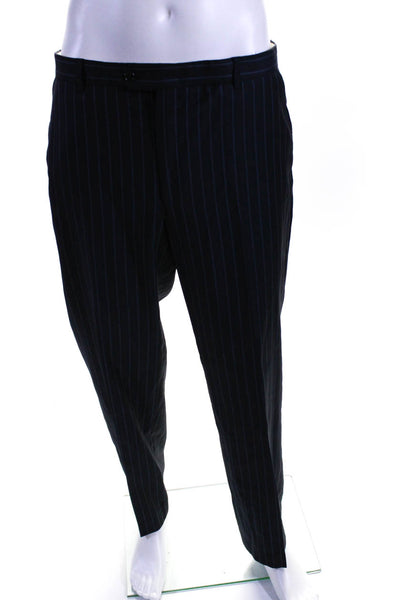 Hickey Freeman Mens Navy Two Button Striped Blazer Pants Suit Set Size 34R