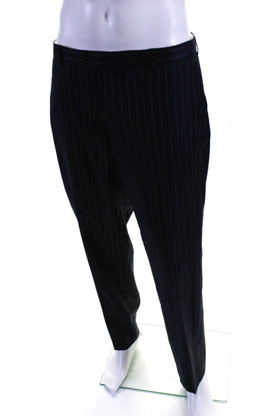 Hickey Freeman Mens Navy Two Button Striped Blazer Pants Suit Set Size 34R