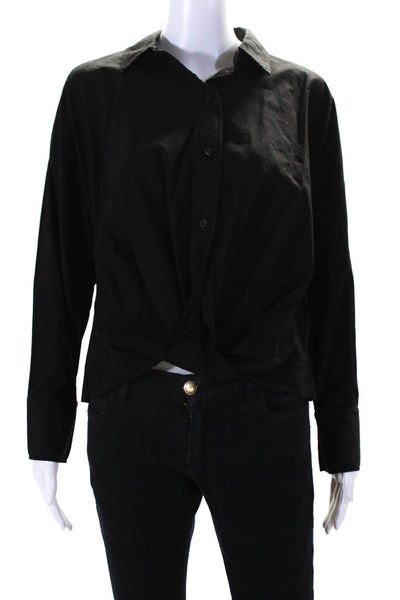 Stateside Womens Twist Hem Long Sleeve Button Up Shirt Blouse Black Size XS