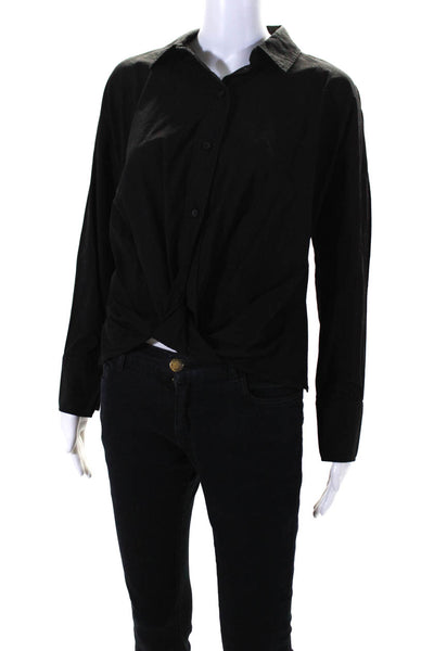 Stateside Womens Twist Hem Long Sleeve Button Up Shirt Blouse Black Size XS