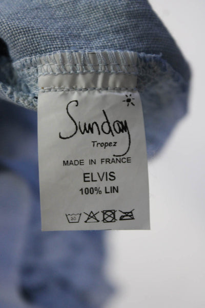 Sunday Tropez Womens Elvis Mesh Embroidered Sleeve Linen Jacket Light Blue Small