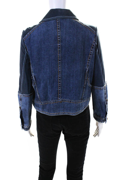 Sylvie Schimmel Womens Full Zip Suede Trim Collared Denim Jacket Blue Size FR 40