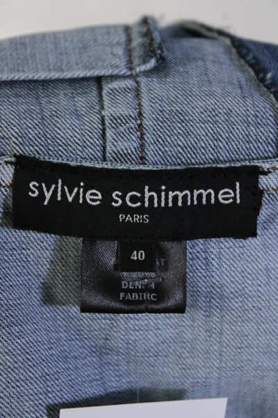 Sylvie Schimmel Womens Full Zip Suede Trim Collared Denim Jacket Blue Size FR 40