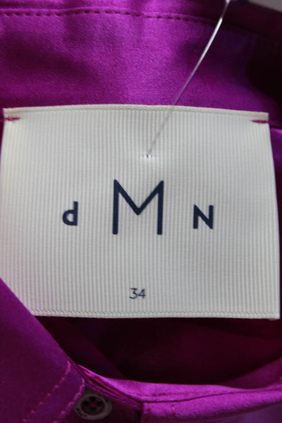 DMN Paris Womens Button Up Silk Satin Long Sleeve Top Blouse Fuschia Size FR 34