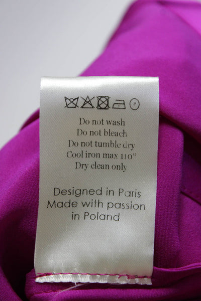 DMN Paris Womens Button Up Silk Satin Long Sleeve Top Blouse Fuschia Size FR 34