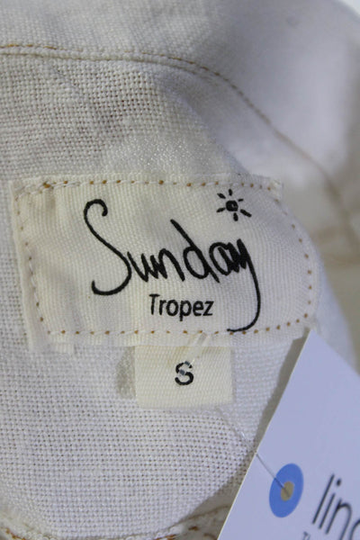 Sunday Tropez Womens Elvis Mesh Embroidered Sleeve Linen Jacket White Size Small