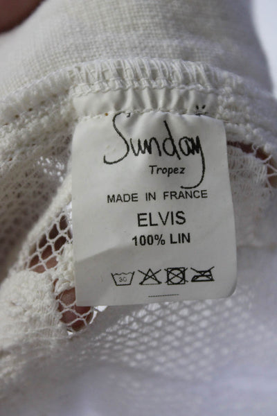 Sunday Tropez Womens Elvis Mesh Embroidered Sleeve Linen Jacket White Size Small